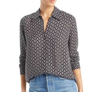 L'AGENCE Nina Black & White Chain Print Silk Blouse XS NWT $390.00